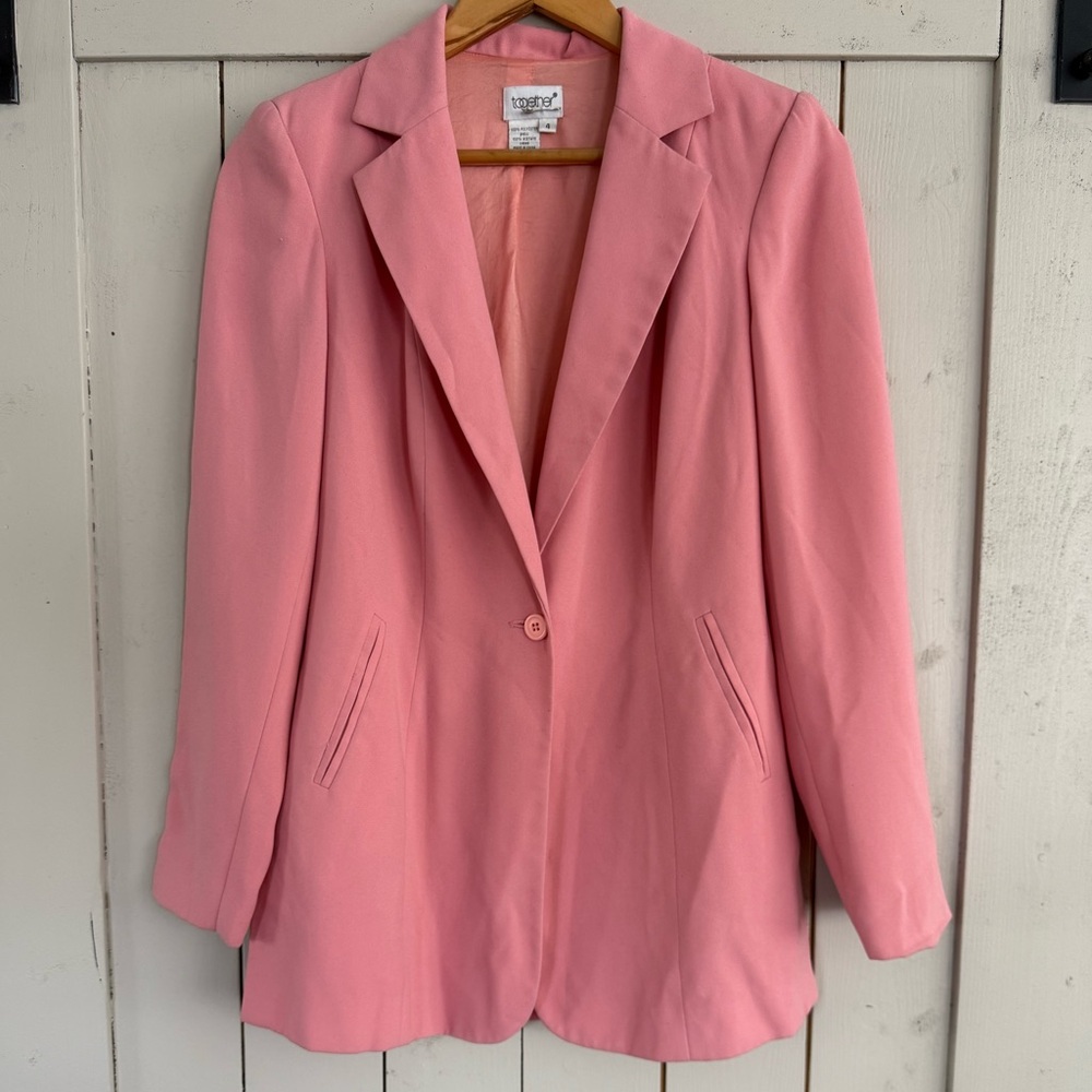 Vintage Salmon Pink CoralSingle-Button Notch Lapel Lightweight Blazer